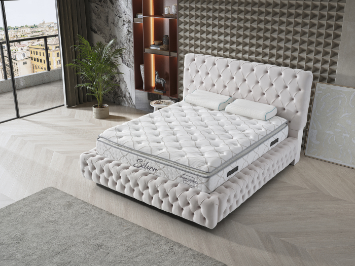 Pat tapitat Coral Chester cadru metalic cu somiera rabatabila si lada depozitare [2]