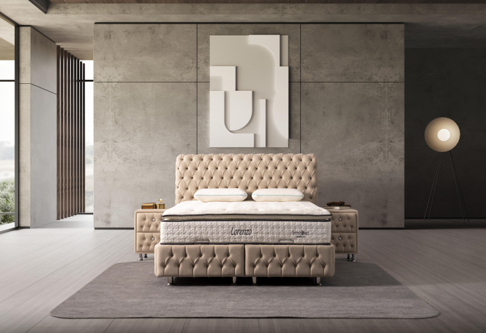 Pat tapitat Lorenzo cadru metalic cu somiera rabatabila si lada depozitare [2]