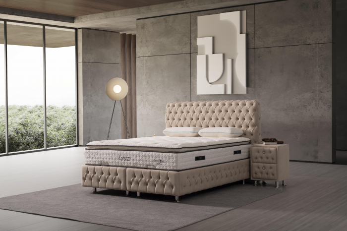 Pat tapitat Lorenzo cadru metalic cu somiera rabatabila si lada depozitare [3]