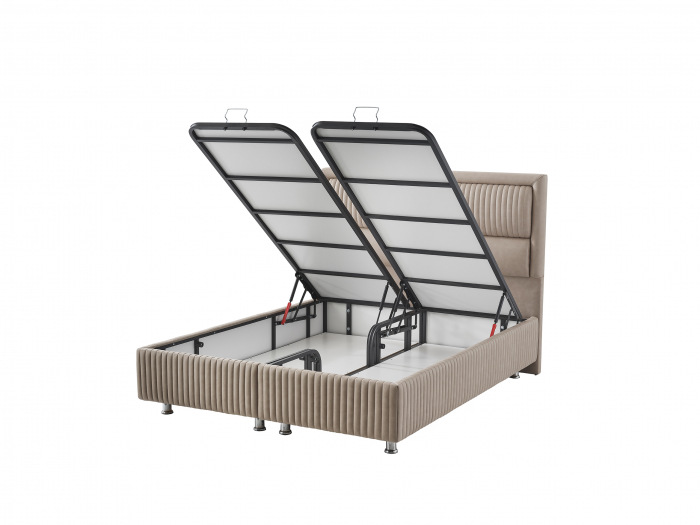 Pat tapitat Maya cadru metalic cu somiera rabatabila si lada depozitare [8]