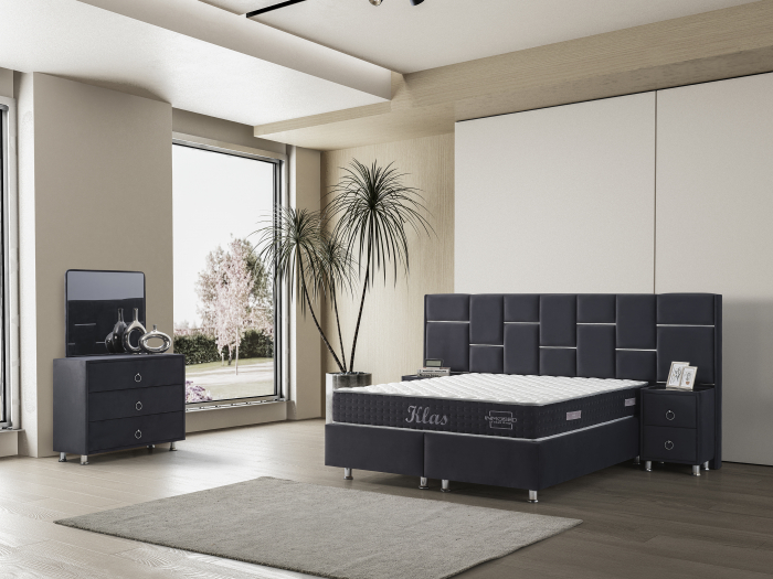 Pat tapitat Klass cadru metalic cu somiera rabatabila si lada depozitare depozitare  [2]