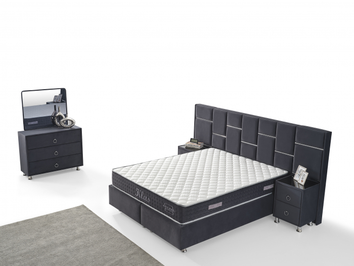 Pat tapitat Klass cadru metalic cu somiera rabatabila si lada depozitare depozitare  [3]