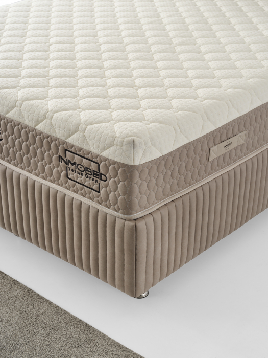 Pat tapitat Maya cadru metalic cu somiera rabatabila si lada depozitare [9]