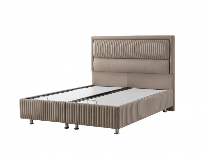 Pat tapitat Maya cadru metalic cu somiera rabatabila si lada depozitare [6]