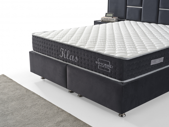 Pat tapitat Klass cadru metalic cu somiera rabatabila si lada depozitare depozitare  [4]