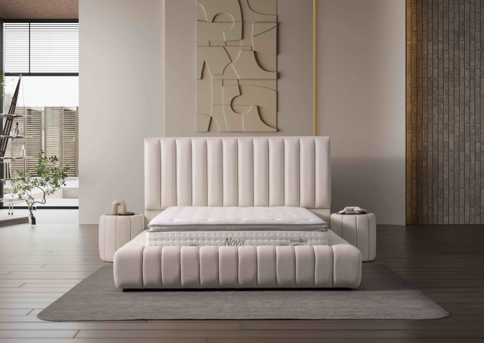 Pat tapitat Nova cadru metalic cu somiera rabatabila si lada depozitare [2]