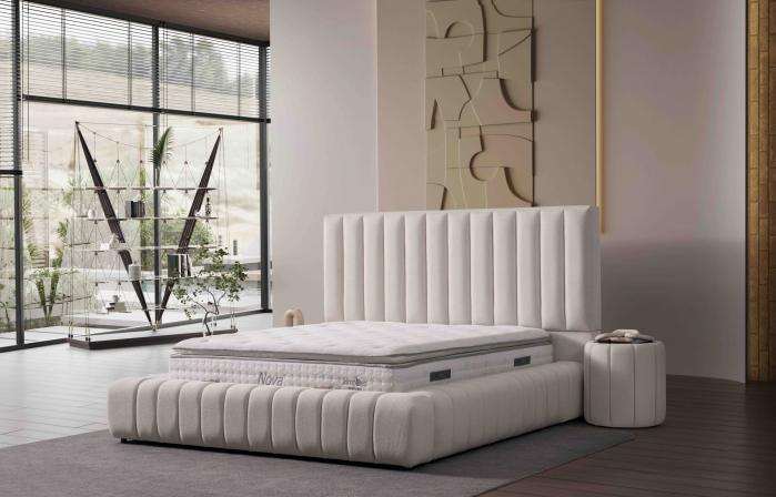 Pat tapitat Nova cadru metalic cu somiera rabatabila si lada depozitare [3]