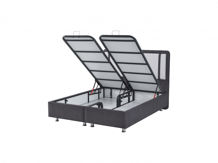 Pat tapitat Puffy cadru metalic cu somiera rabatabila si lada depozitare [5]