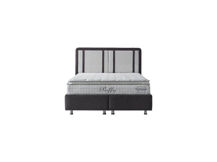 Pat tapitat Puffy cadru metalic cu somiera rabatabila si lada depozitare [10]
