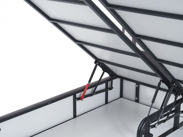 Pat tapitat Puffy cadru metalic cu somiera rabatabila si lada depozitare [6]