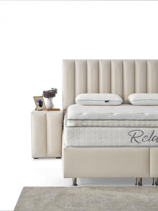 Pat tapitat Relax cadru metalic cu somiera rabatabila si lada depozitare [14]