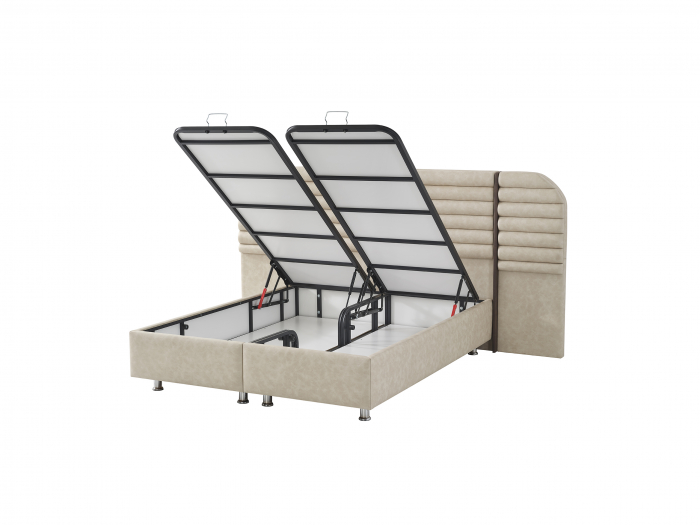 Pat tapitat Roza cadru metalic cu somiera rabatabila si lada depozitare  [6]