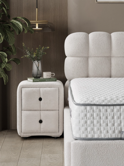 Pat tapitat Sunset, cadru metalic cu somiera rabatabila si lada depozitare [7]