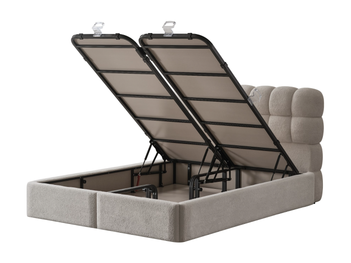 Pat tapitat Sunset, cadru metalic cu somiera rabatabila si lada depozitare [12]