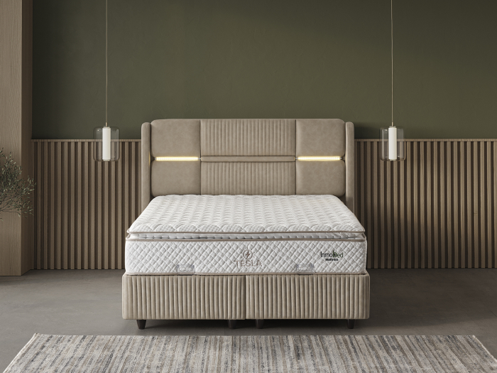 Pat tapitat Tesla, cadru metalic cu somiera rabatabila si lada depozitare [3]