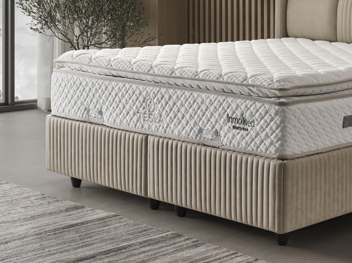 Pat tapitat Tesla, cadru metalic cu somiera rabatabila si lada depozitare [6]