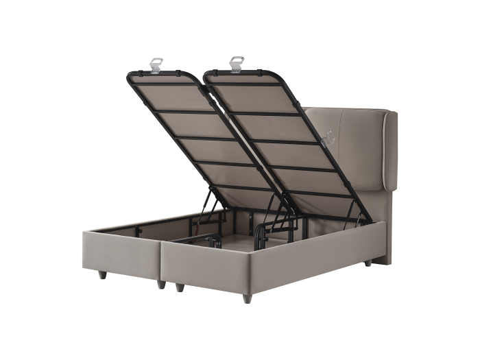 Pat tapitat Boss, cadru metalic cu somiera rabatabila si lada depozitare [12]