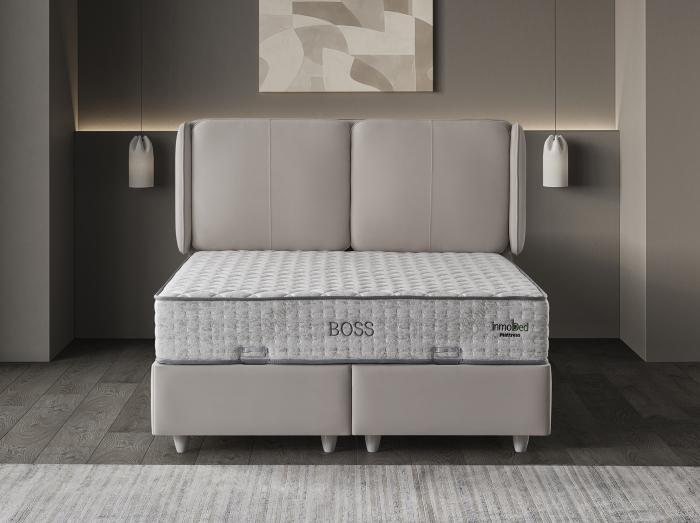 Pat tapitat Boss, cadru metalic cu somiera rabatabila si lada depozitare [3]