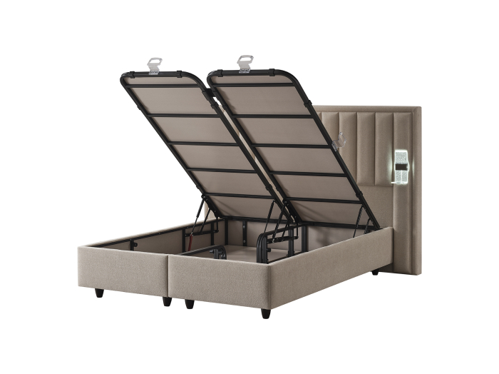 Pat tapitat Touch, cadru metalic cu somiera rabatabila si lada depozitare [16]