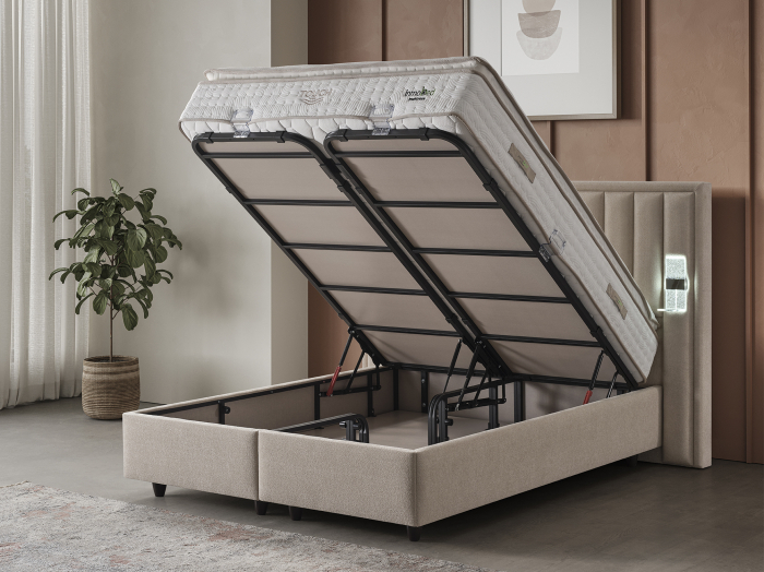 Pat tapitat Touch, cadru metalic cu somiera rabatabila si lada depozitare [8]