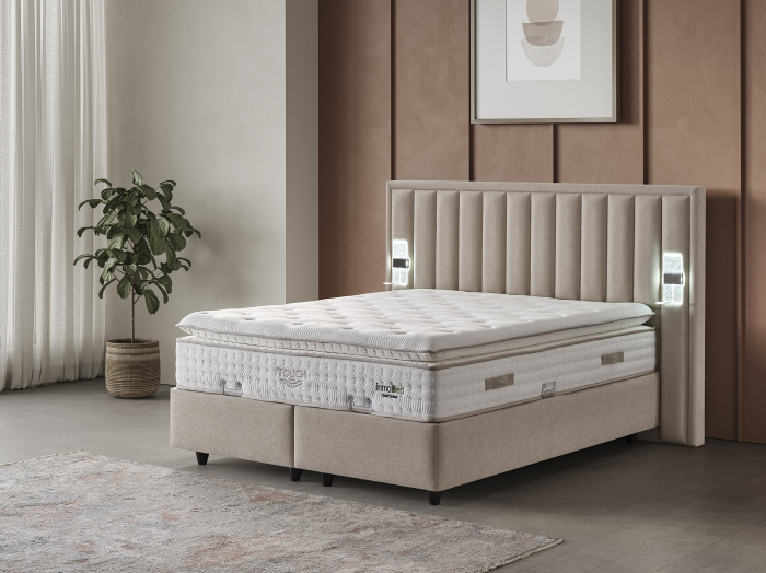 Pat tapitat Touch, cadru metalic cu somiera rabatabila si lada depozitare [2]