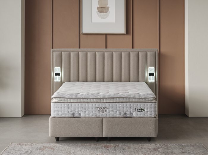 Pat tapitat Touch, cadru metalic cu somiera rabatabila si lada depozitare [3]