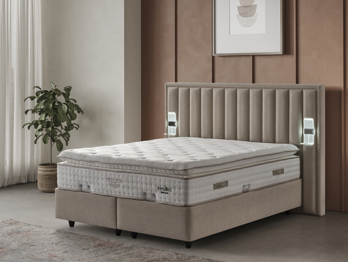 Pat tapitat Touch, cadru metalic cu somiera rabatabila si lada depozitare [7]