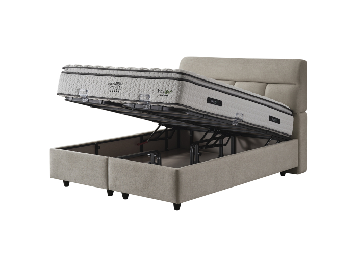 Pat tapitat Premium Royal, cadru metalic cu somiera rabatabila si lada depozitare [9]