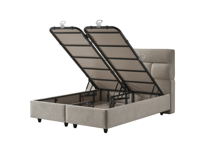 Pat tapitat Premium Royal, cadru metalic cu somiera rabatabila si lada depozitare [10]