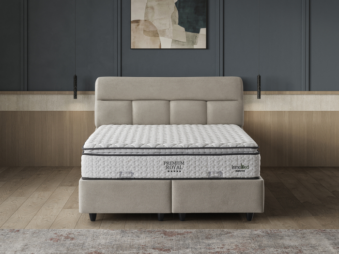 Pat tapitat Premium Royal, cadru metalic cu somiera rabatabila si lada depozitare [3]