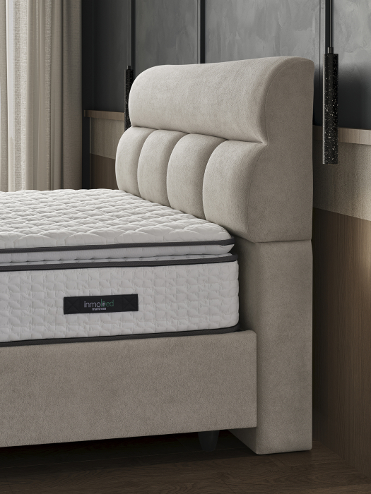 Pat tapitat Premium Royal, cadru metalic cu somiera rabatabila si lada depozitare [7]