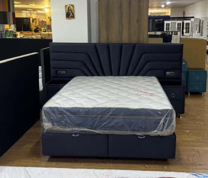 Pat tapitat Venus, cadru metalic cu somiera rabatabila si lada depozitare [5]