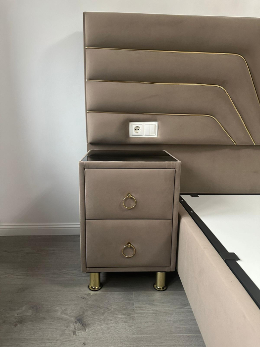 Pat tapitat Venus, cadru metalic cu somiera rabatabila si lada depozitare [20]