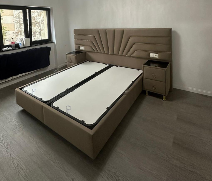 Pat tapitat Venus, cadru metalic cu somiera rabatabila si lada depozitare [17]