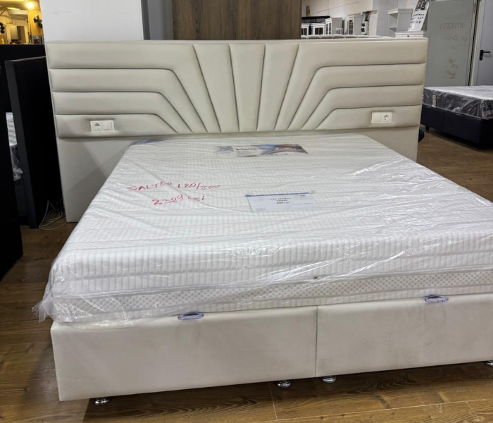 Pat tapitat Venus, cadru metalic cu somiera rabatabila si lada depozitare [10]