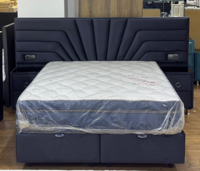 Pat tapitat Venus, cadru metalic cu somiera rabatabila si lada depozitare [3]