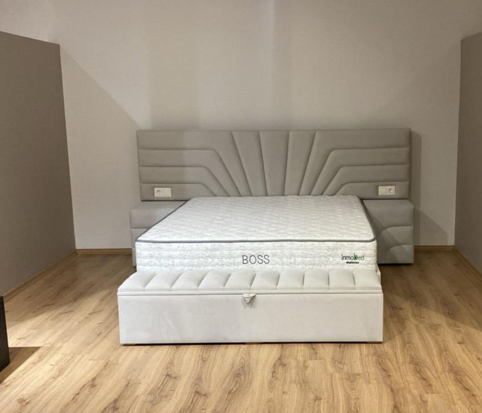 Pat tapitat Venus, cadru metalic cu somiera rabatabila si lada depozitare [9]