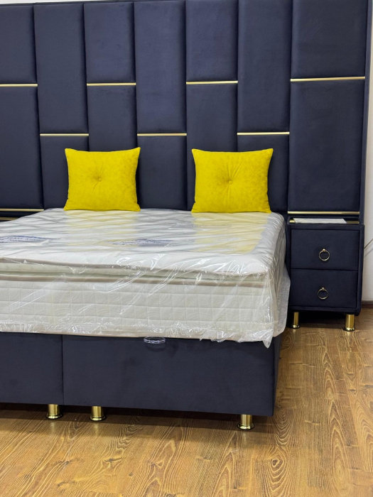 Pat tapitat Klass King, cadru metalic cu somiera rabatabila si lada depozitare [5]