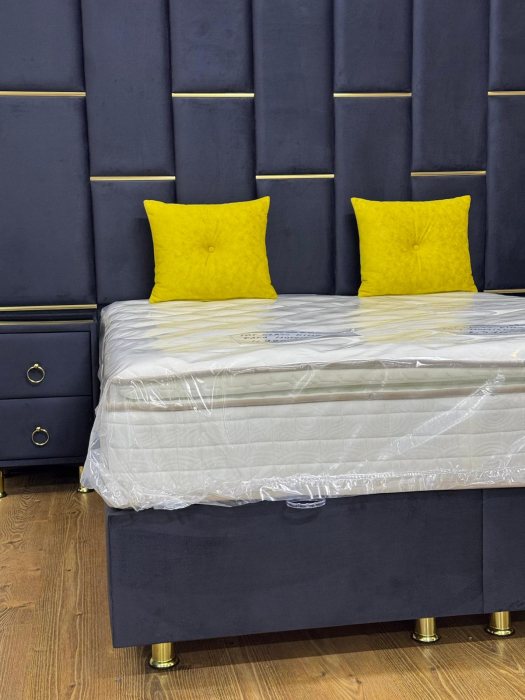 Pat tapitat Klass King, cadru metalic cu somiera rabatabila si lada depozitare [9]