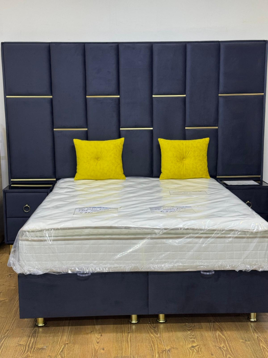 Pat tapitat Klass King, cadru metalic cu somiera rabatabila si lada depozitare [2]