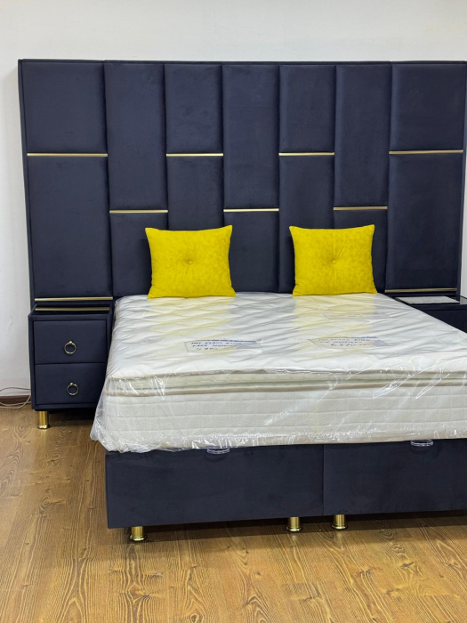 Pat tapitat Klass King, cadru metalic cu somiera rabatabila si lada depozitare [7]