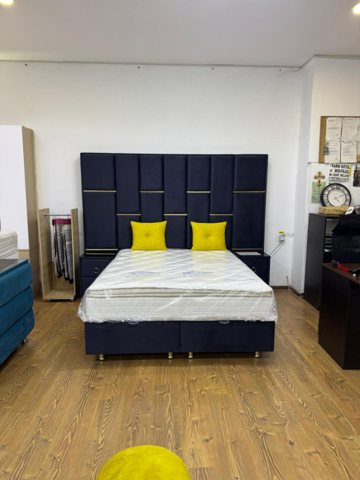 Pat tapitat Klass King, cadru metalic cu somiera rabatabila si lada depozitare [4]