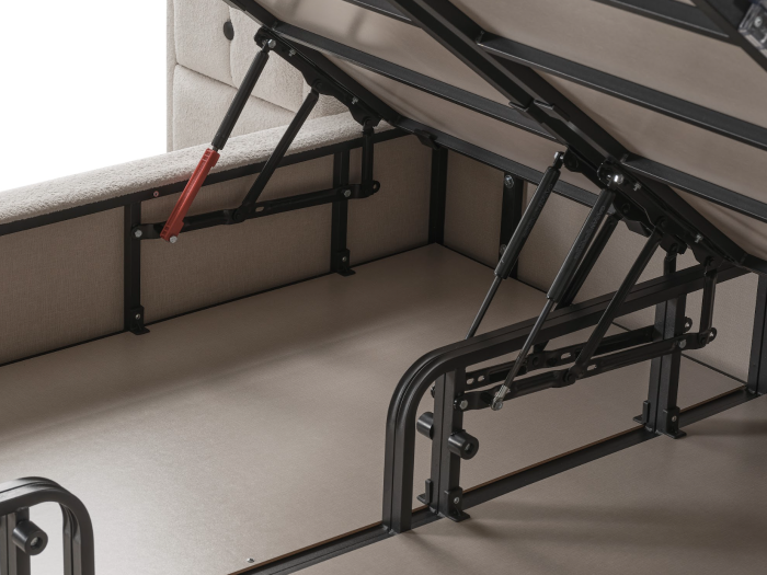 Pat tapitat Sunset, cadru metalic cu somiera rabatabila si lada depozitare [9]