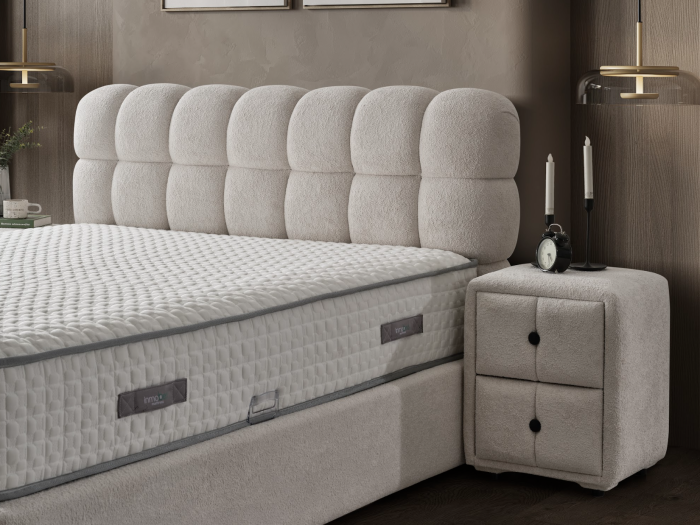 Pat tapitat Sunset, cadru metalic cu somiera rabatabila si lada depozitare [5]