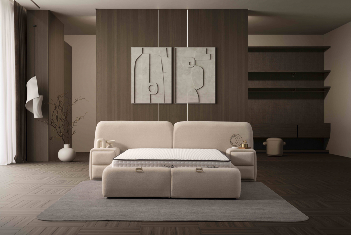 Pat tapitat Visco Star cadru metalic cu somiera rabatabila si lada depozitare [3]