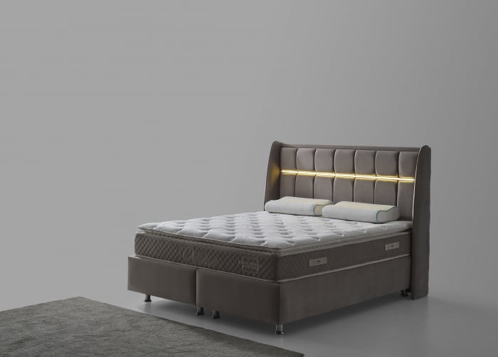 Pat tapitat Vital cadru metalic cu somiera rabatabila si lada depozitare [3]