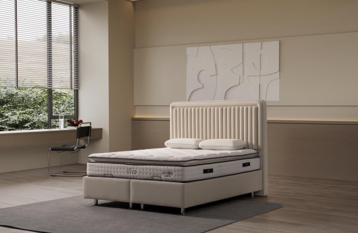 Pat tapitat Viva cadru metalic cu somiera rabatabila si lada depozitare [2]