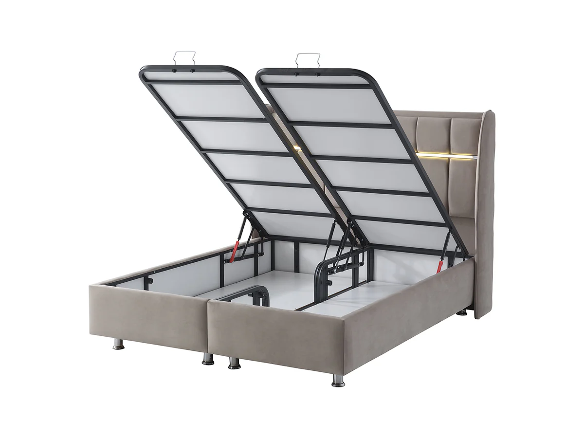 Pat tapitat Vital cadru metalic cu somiera rabatabila si lada depozitare [9]