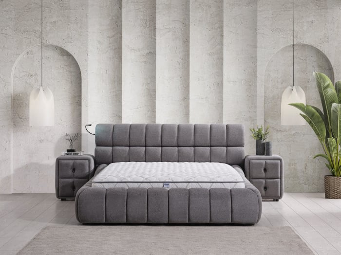 Pat tapitat Yildiz cadru metalic cu somiera rabatabila si lada depozitare [2]