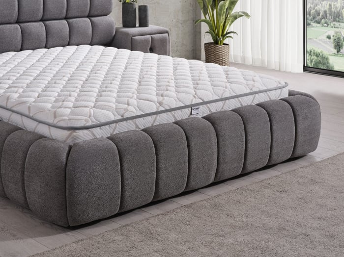 Pat tapitat Yildiz cadru metalic cu somiera rabatabila si lada depozitare [4]